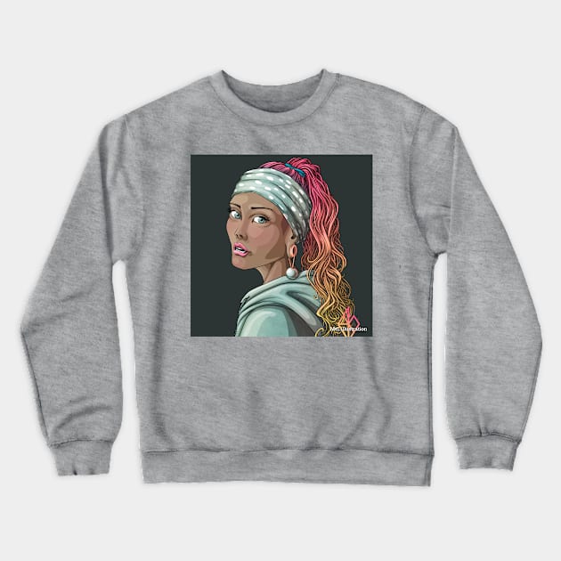 Our modern Reva Prisma as “Girl withe a Pearl earring” Crewneck Sweatshirt by Mei.illustration